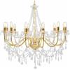 vidaXL Lampadario con Perle di Cristallo Rotondo 12 Lampadine E14 Elegante Lampada da Soffitto Luce Interni Dorato Trasparente in Metallo e Acrilico