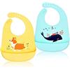 FILOWA Bavaglini Silicone Impermeabile 2 Pezzi Silicone Bavaglino Con Tasca | Morbido, Grandi Raccoglipappa, Lavabile Facili da Pulire, Svezzamento Bavaglino per Unisex Bambini Neonata, Senza BPA