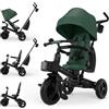 kk Kinderkraft Kinderkraft AVEO 2 PRO Triciclo bambini dai 9 Mesi fino 25 kg, Passeggino con Maniglione del Genitore regolabile, Bici, Compatto pieghevole, Sedile girevole Fronte Mamma e Strada, Ruota libera, Verde