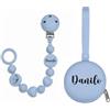 BABY J ART Portaciuccio, Portasucchietto IN SILICONE, Catenella portaciuccio personalizzata con nome BUBBLE GHIACCIO BABYJART, ULTRA LEGGERA, lavabile, sicura per il bambino, compatibile con ciuccio MAM e CHICCO