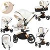 Sianldcone Pelle PU Passeggino 3 in 1 Trio Neonati, 360° Sedile Girevole Carrozzina per Neonato, Spinta Bidirezionale Passeggino Reversibile, Visione Aperta Passeggini Trolley (906 White)