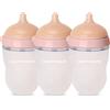 HappyMami, Set 3 Biberon su Misura con Tettarella in Silicone Medico, senza BPA, doppio Sistema Anticolica, Lavabile in Lavastoviglie, adatto a ogni tipo di Allattamento (Rosa 250 ml)