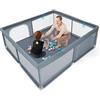 GYMAX 200 x 180 CM Recinto da Gioco per Bambini, Box per Bambini con Rete Traspirante, 50 Palline dell'Oceano e Anelli, Centro Attività con Borsa di Stoccaggio per 0-3 Anni, Blu/Verde/Grigio (Grigio)