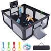 COSTWAY Box Bambini 190 x 160 cm, Recinto Pieghevole Bambini con Canestro da Basket, 2 Porte da Calcio, 50 Palline e 4 Anelli, Centro Attività con Borsa Trasporto per Neonati 0-3 Anni