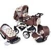 GaGa Dumi GaGaDumi Urbano Set completo passeggino 3 in 1 con seggiolino auto - Passeggino 3 in 1 TÜV - Set completo passeggino combinato 3 in 1 pneumatici in gomma - gufi marroni