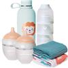 Happymami Corredino Neonato Premium: 2 Biberon Anticoliche, Termos in Acciaio Inox, Dosatore Latte & 2 Mussole in Cotone - Senza BPA