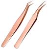 TopHomer Set di 2 pinzette per ciglia curve, in acciaio inox, kit di extension per ciglia, pinzette curve per extension di ciglia, schegge Eemoval, sopracciglia (4 pezzi)