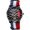 ROSSOM Orologio da uomo sportivo di marca da uomo con design scava fuori cinturino in nylon orologio al quarzo analogico militare da uomo per orologio da uomo con pinza ruota BMW
