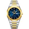 Poedagar Orologio di modo per gli uomini impermeabile di lusso settimana calendario uomo orologio da polso al quarzo in acciaio inossidabile business classico orologi da uomo maschile, Oro blu