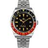 FTEOXLC San Martin NH34 GMT Orologio da immersione automatico, resistente all'acqua fino a 200 m, cinturino in acciaio inossidabile, quadrante nero con lunetta rossa/blu, V 1, Lusso