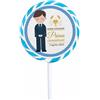 ARCOBALENO PARTY 10 Lecca Lecca Comunione Girandola Colore Celeste gr 50 con bollino Personalizzato Nome e Data Evento