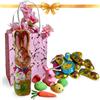 NARAMAKI Uova di Pasqua 2025 -Sacchetto di Carta Regalo + 60gr Coniglio di Cioccolato + 100gr Di Cioccolatini Pasquali + 1 Ramo Fior di Pesco