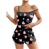 Ekouaer Pigiama Donna Estivo Corto Sexy Pigiami Fionda Canotta Stampa Senza Maniche Casual Set Volant Morbido Comodo Pigiamas, Bianco con Cuori Rossi, L