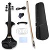 WUQIMUSC Violino elettrico Corpo in legno massello Ebano raccordi parti Nice tuner pickup passivo con arco, custodia (nero-5 corde)