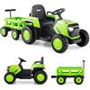 RELAX4LIFE Trattore Elettrica per Bambini 12V con Rimorchio Staccabile, Telecomando e Funzione di Avvio e Arresto Lento, Luci LED e Clacson per Bambini 3 Anni+ (VERDE)