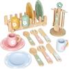 LFENYIGI Stoviglie Cucina Bambini in Legno, 22 Pezzi Accessori Cucina Bambini Gioco Stoviglie Set tè Accessori Cucinas per Regalo per Ragazze Ragazzi 3 4 5 6 7 8 Anni