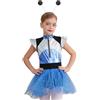 renvena Costume Alieno Bambina Costume da Astronauta Metallici Gonna Tutu Body Danza Classica + Cerchietti da Alieno Space Girl Outfit per Halloween Carnevale Blu 9-10 anni