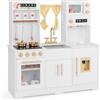GYMAX Set da Cucina Giocattolo per Bambini, Cucina in Legno con Forno, Lavatrice, Microonde, Distributore d'Acqua, Telefono, Suoni e Luci Reali, Cucina Giocattolo per Bambini di 3+ Anni (Bianco1)