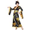CARTOON Costume di Carnevale Geisha Donna Kimono Orientale Elegante con Cintura Obi Dorata Travestimento Giapponese Raffinato per Feste a Tema e Spettacoli