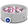 KiddyMoon 90X30cm/200 Palline ∅ 7CM Piscina di Palline Colorate per Bambini Tondo Fabbricato in EU, Grigio Ch:Grigio/Bianco/Rosa