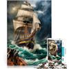 AITEXI Puzzle 1000 pezzi per adolescenti Nave in mare in tempesta Per il divertimento in famiglia con pezzi completamente interconnessi di forma casuale 38x26cm