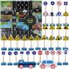 MOLUCKFU Set Giocattoli Segnali Stradali in Legno, 33 Cartelli Stradali 2 Veicoli e Mappa, Blocchi Educativi per Gioco di Simulazione e Sicurezza Stradale