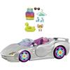 Barbie-Extra Cabrio a 2 Posti, Argento Metallizzato dagli Interni Rosa, con Ruote, Cagnolino e Piscina per Cuccioli e Accessori, Giocattolo per Bambini 3+ Anni, HDJ47