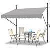 LZQ Tenda da sole per balcone, retrattile manuale, manovella, regolabile in altezza, resistente ai raggi UV, senza foratura, 100% poliestere (250 x 120 cm, grigio)