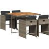 vidaXL Set da Pranzo da Giardino 5 pz con Cuscini in Polyrattan Grigio