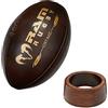 Doctor Sport Pallone da rugby vintage, vera pelle, prodotto in India | Con supporto da mostra in legno lucido, supporto in legno lucido con scritte dorate come si faceva un tempo