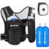 PORTHOLIC Gilet da corsa da uomo e donna, con 2 bottiglie da 500 ml, luce a LED, riflettente a 360°, impermeabile, leggero e regolabile, per jogging, trail running, trekking, maratona