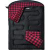 POEPORE Sacco a Pelo Matrimoniale in Flanella per Adulti 0℃ 3-4 Stagioni Sacci a Pelo 2 Persone Portatile con 2 Pillow e un Sacco a Compressione Campeggio Trekking Escursioni 233 x 157 cm