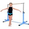 GYMAX Sbarra da Ginnastica Artistica in Legno Massello e Acciaio, Sbarra da Danza Classica per Casa Regolabile in Altezza tra 91 e 150 cm, con Portata di 100 kg, 200 x 121 x 91/150 cm(Blu)