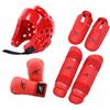 Gralara Karate Set Protezioni Casco Guanti Paratibie Realizzato in Materiale Spugna PU Offre Comfort E Mobilità Adatto a Bambini Adulti Allenamento Competizi, Rosso L