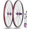 KUNYOS Set di Ruote per Bici da 24 '' 26 '' 27,5 '' 29 '' per Mountain Bike Ruote Posteriori Anteriori A Doppio Strato Freni A Disco Mozzi 32H per 7-11 velocità,Viola,27.5inch