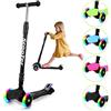 Sonnewelt, monopattino pieghevole Cityroller per bambini con 3 ruote LED e manubrio regolabile in altezza, freni posteriori, fino a 50 kg per bambini dai 3 ai 14 anni - Nero