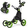 COSTWAY Carrello da Golf a Spinta e a Trazione, Carrello Golf Pieghevole Leggero a 4 Ruote con Borsa Impermeabile, Freno a Pedale, Porta Tazza e Porta Ombrello Regolabile (Blu)