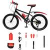 Guoked Bicicletta da bambino da montagna da 20 pollici, in acciaio al carbonio, capacità di carico di 75 kg, colore rosso, 7 velocità, altezza regolabile, con borsa di stoccaggio, per bambini a