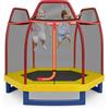 GYMAX Trampolino per Bambini con Rete di Sicurezza, Trampolino Ricreativo con Materassino Elastico, Robusto Telaio in Acciaio Zincato, 223 x 223 x 186cm (Rosso)