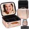 DaizySight Beauty case da viaggio con specchio a LED staccabile, grande capacità, organizer da viaggio per trucchi con scomparto regolabile, oro rosa