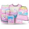 Baagl Set di 5 zaini per la scuola per ragazzi e ragazze (borsa per scuola Airy per 1° classe, astuccio, sacca da ginnastica, grembiule, borsa per il seno), zaino per la scuola elementare, zaino