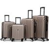 R.Leone Valigia da 1 Fino a Set 4 Trolley Rigido grande, medio, bagaglio a mano 55x40x23 cm Wizz, ITA Airways e bagaglio 45x36x20 cm EasyJet in ABS 9001 (Oro, Set 4 Pezzi XS S M L)