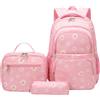 Generic Set di 3 zaini per la scuola per ragazze, zaino impermeabile con borsa per il pranzo e astuccio, borsa termica per il pranzo, borsa per libri multi-tasca per bambini, adolescenti e studenti, per la
