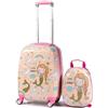 COSTWAY Set di Valigia per Bambini, 16 Valigia+ 12 Zaino, 2 Pezzi, con Ruote Girevoli a 360° e Maniglia Retrattile, Ideale per Viaggiare in Modo Comodo e Divertente (Modello 3)