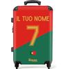 NoBoringSuitcases.com Valigia, Valigia Grande, Trolley Medio, Con TSA, Valigia Media Rigida, Valigia 20 kg, Valigia Grande 23 kg (67cm - 72L), (Calcio - Maglie gara home Portogallo 2022 - Rosso-Verde)