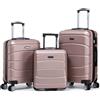 R.Leone Valigia da 1 Fino a Set 4 Trolley Rigido grande, medio, bagaglio a mano 55x40x23 cm Wizz, ITA Airways e bagaglio 45x36x20 cm EasyJet in ABS 8001 (Rose Gold, Set 3 Pezzi XS M L)