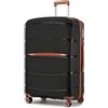 KONO Valigia Grande 23 kg in PP Rigida - Trolley XXL con Ruote 360°TPE, Leggera con Serratura TSA (75,5 cm, Nero/Marrone)