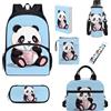 Chririnla Set di 7 zaini da scuola per bambini, zaino scolastico e portapranzo, astuccio, custodia per bottiglia d'acqua, custodia per libro, Panda, Zaino per bambini