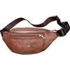 Dienbona Marsupio in vera pelle per uomini e donne, marsupio a tracolla con tasche multiple e portachiavi, borsa leggera da viaggio per l'uso quotidiano, marrone chiaro, Height 4.75in, Width 12in, Depth 4in