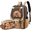 JIABAOZ Zaino Capibara Kawaii, Zaino di Grande Capacità per la Scuola, Unisex, Marrone, 30 x 21 x 44 cm